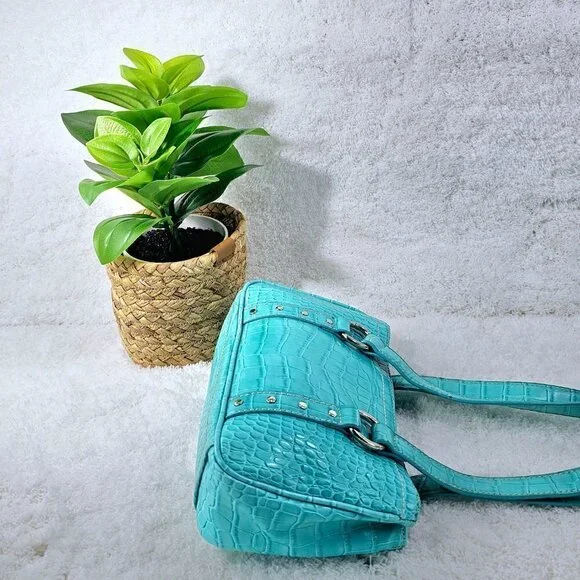 Nine West Aqua Croco Embossed Faux Leather Retro Mini Shoulder Bag - Picture 7 of 9